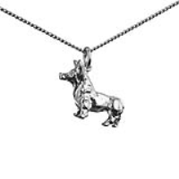 Silver 20x22mm solid Corgi Dog Pendant with a 1.3mm wide curb Chain 22 inches