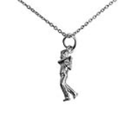 Silver 20x6mm Male Golfer Pendant with a 1mm wide rolo Chain 24 inches