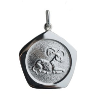Silver 21mm five sided pentagon Aries Zodiac Pendant