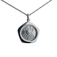 Silver 21mm five sided pentagon Cancer Zodiac Pendant with a 1.3mm wide curb Chain 22 inches