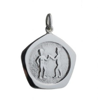 Silver 21mm five sided pentagon Gemini Zodiac Pendant