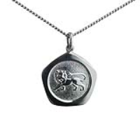 Silver 21mm five sided pentagon Leo Zodiac Pendant with a 1.3mm wide curb Chain 18 inches