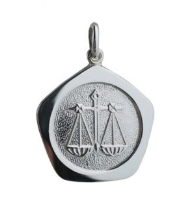 Silver 21mm five sided pentagon Libra Zodiac Pendant