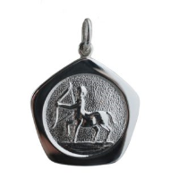 Silver 21mm five sided pentagon Sagittarius Zodiac Pendant