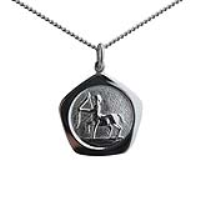 Silver 21mm five sided pentagon Sagittarius Zodiac Pendant with a 1.3mm wide curb Chain 22 inches