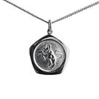 Silver 21mm five sided pentagon Taurus Zodiac Pendant with a 1.3mm wide curb Chain 18 inches
