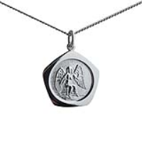 Silver 21mm five sided pentagon Virgo Zodiac Pendant with a 1.3mm wide curb Chain 18 inches