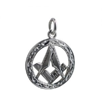 Silver 21mm hand engraved Masonic emblem in a circle Pendant