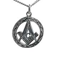 Silver 21mm hand engraved Masonic emblem in a circle with G Pendant on a 1.3mm wide curb Chain 18 inches