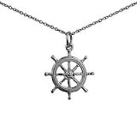 Silver 21mm Ship's Wheel Pendant with a 1mm wide rolo Chain 14 inches Only Suitable for Children