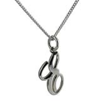 Silver 21x12mm plain palace script Initial E Pendant with a 1.3mm wide curb Chain