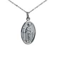 Silver 21x14mm oval St Perigrine Pendant with a 1mm wide rolo Chain 24 inches