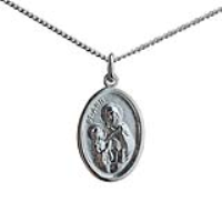 Silver 21x15mm oval St Ann Pendant with a 1.3mm wide curb Chain