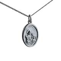 Silver 21x15mm oval St Joseph Pendant with a 1.3mm wide curb Chain 18 inches