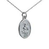 Silver 21x15mm oval St Jude Pendant with a 1mm wide rolo Chain 22 inches