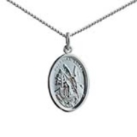 Silver 21x15mm oval St Michael Pendant with a 1.3mm wide curb Chain 20 inches