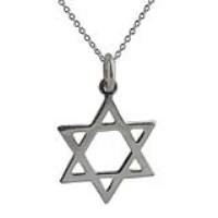 Silver 21x17mm plain Star of David Pendant with a 1mm wide rolo Chain 24 inches