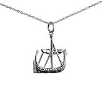 Silver 21x18mm solid Viking Ship Pendant with a 1mm wide rolo Chain 22 inches