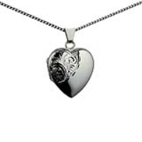 Silver 21x19mm heart shaped half hand engraved Locket with a 1.3mm wide curb Chain 20 inches