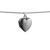 Silver 21x19mm heart shaped hand engraved Locket with a 1.3mm wide curb Chain 18 inches