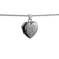 Silver 21x19mm heart shaped hand engraved Locket with a 1.3mm wide curb Chain 24 inches