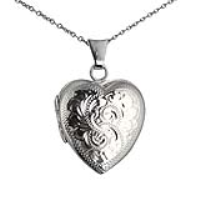 Silver 21x19mm heart shaped hand engraved Locket with a 1mm wide rolo Chain 18 inches
