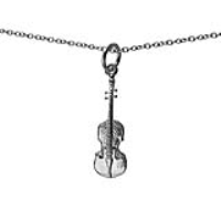 Silver 21x7mm Violin Pendant with a 1mm wide rolo Chain 16 inches Only Suitable for Children