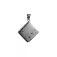 Silver 22mm diamond shaped half hand engraved flat Locket
