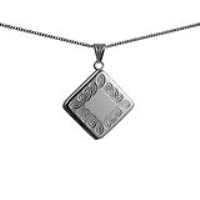 Silver 22mm diamond shaped hand engraved celtic design Locket with a 1.3mm wide curb Chain