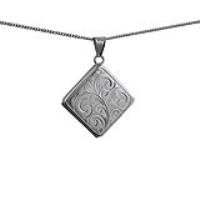 Silver 22mm diamond shaped hand engraved flat Locket with a 1.3mm wide curb Chain