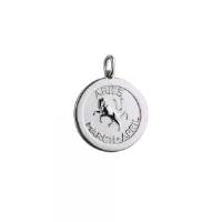 Silver 22mm round Aries Zodiac Disc Pendant
