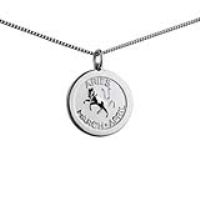Silver 22mm round Aries Zodiac Disc Pendant with a 1.3mm wide curb Chain 20 inches
