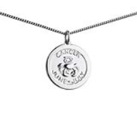 Silver 22mm round Cancer Zodiac Disc Pendant with a 1.3mm wide curb Chain 24 inches