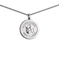 Silver 22mm round Capricorn Zodiac Disc Pendant with a 1.3mm wide curb Chain 20 inches