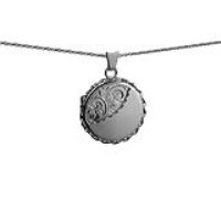 Silver 22mm round half hand engraved twisted wire edge flat Locket with a 1mm wide rolo Chain 16 inches Only Suitable for Children