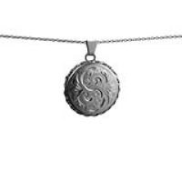 Silver 22mm round hand engraved twisted wire edge flat Locket with a 1mm wide rolo Chain 20 inches