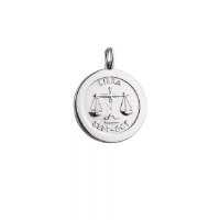 Silver 22mm round Libra Zodiac Disc Pendant