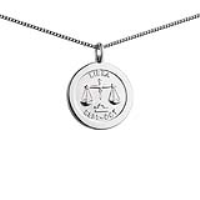 Silver 22mm round Libra Zodiac Disc Pendant with a 1.3mm wide curb Chain