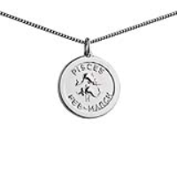 Silver 22mm round Pisces Zodiac Disc Pendant with a 1.3mm wide curb Chain