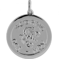 Silver 22mm round Scorpio Zodiac Disc Pendant