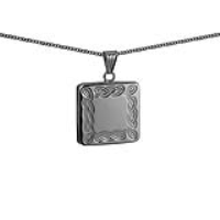 Silver 22mm square hand engraved celtic pattern flat Locket with a 1.3mm wide curb Chain