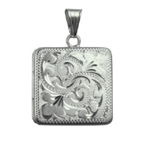 Silver 22mm square hand engraved flat Locket