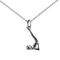 Silver 22x10mm Shoulder Stand Yoga Position Pendant with a 1mm wide rolo Chain 14 inches Only Suitable for Children