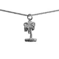 Silver 22x13mm Bermuda Palm Tree Pendant with a 1.3mm wide curb Chain