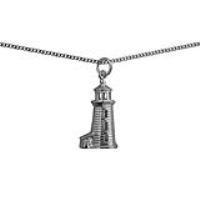 Silver 22x13mm Lighthouse Pendant with a 1.3mm wide curb Chain 18 inches
