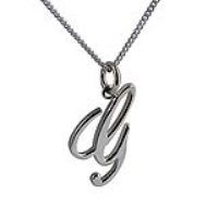 Silver 22x13mm plain palace script Initial G Pendant with a 1.3mm wide curb Chain 20 inches