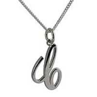 Silver 22x14mm plain palace script Initial C Pendant with a 1.3mm wide curb Chain
