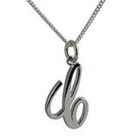 Silver 22x14mm plain palace script Initial C Pendant with a 1.3mm wide curb Chain 20 inches
