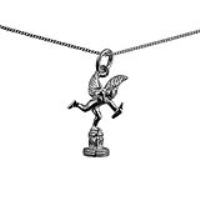 Silver 22x14mm solid Piccadilly Eros Pendant with a 1mm wide curb Chain