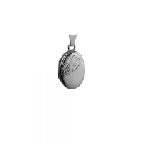 Silver 22x15mm oval half hand engraved Locket